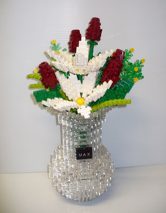 Red, White, and Yellow LEGO Flowers